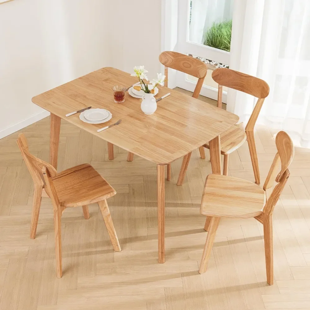 

5-Piece Solid Wood Dining Room Table Set for 4, 47.2" Mid Century Modern Kitchen Table with 4pc Oak Wooden Chairs