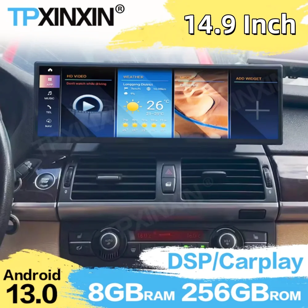 

14,9-дюймовый автомобильный радиоприемник стерео Android Auto для BMW X5 X6 E70 E71 2007 ~ 2013 GPS-навигация автомобильный мультимедийный головное устройство Carplay