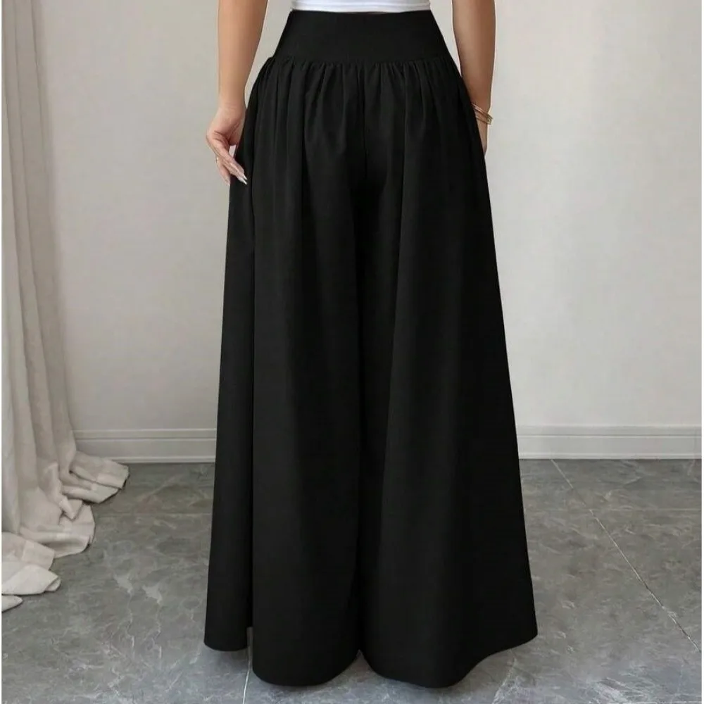 Fashion Straight Wide Leg Pants Pleated Front Casual Summer Trousers Thin High Waist Pants Casual