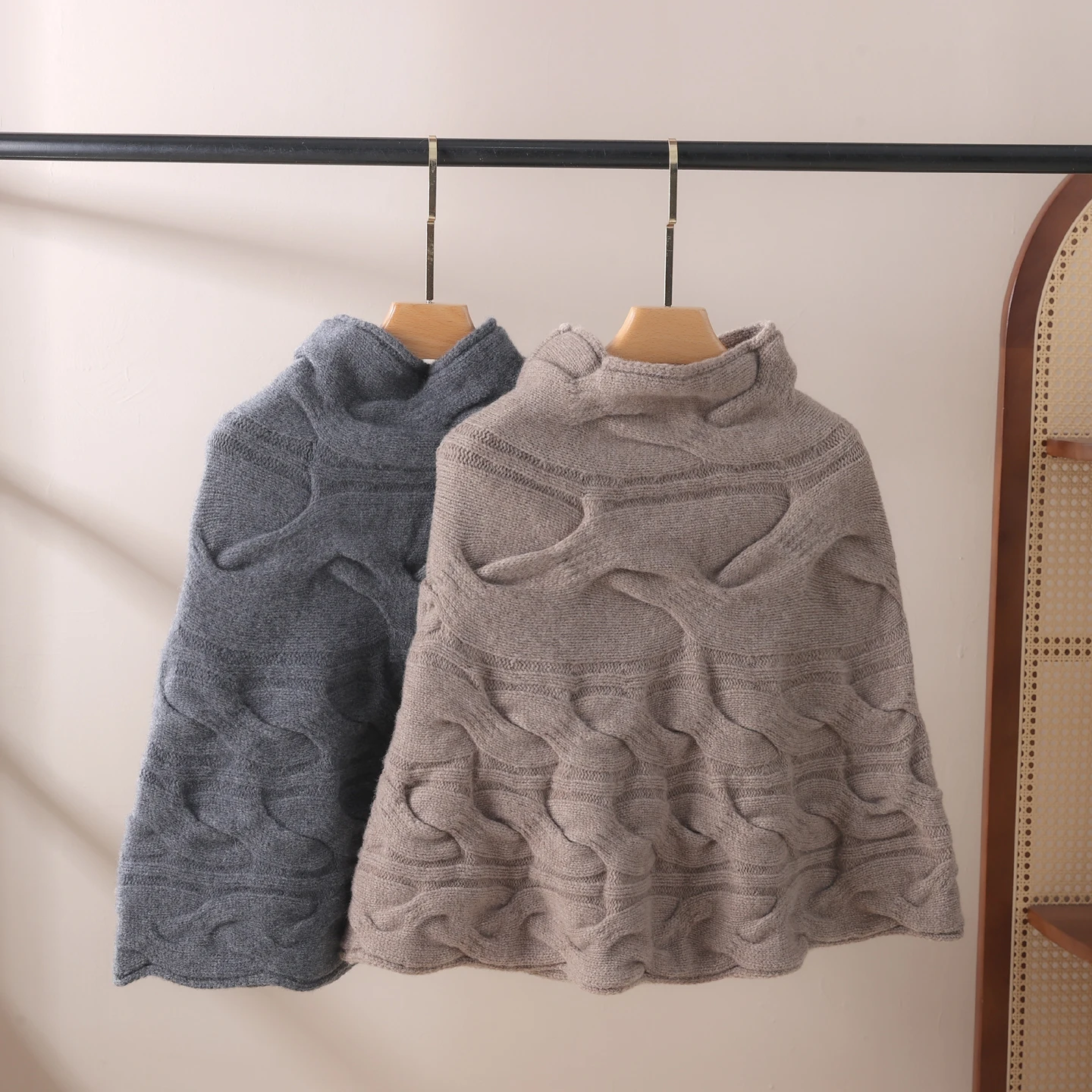 Wool Cashmere Thick Shawl Wraps Turtleneck Collar Women Short Poncho Cashmere Neck Warmer Knit Accessories Men Cape Soft Cappa