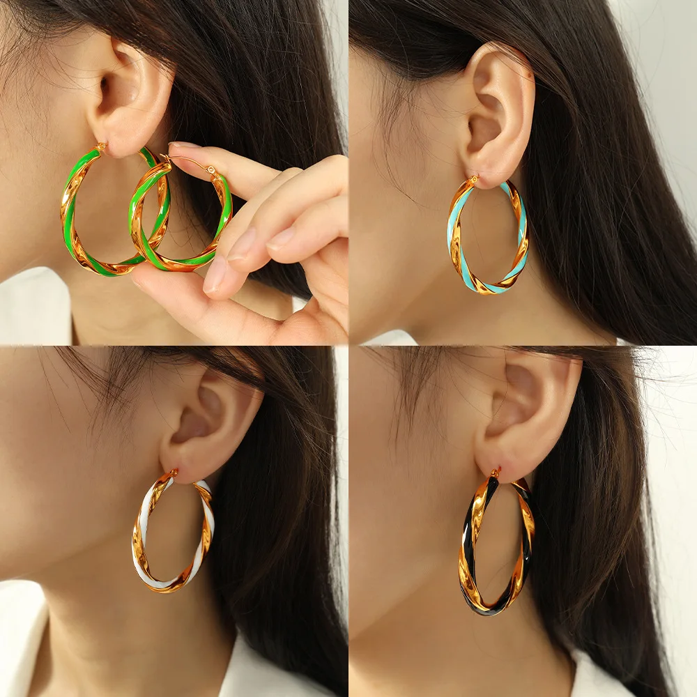 

1 Pair of Trendy Stylish Golden Dangle Earrings Twisted Circle Design Match Daily Outfits Party Accessories Fashionable Stuff