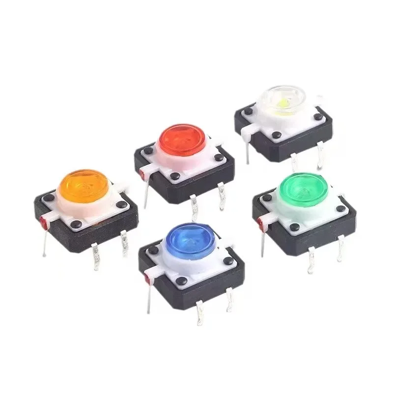 5PCS 12X12X7.3 Tactile Push Button Switch Momentary Tact LED 5 Color 12X12X7.3mm 12*12*7.3mm