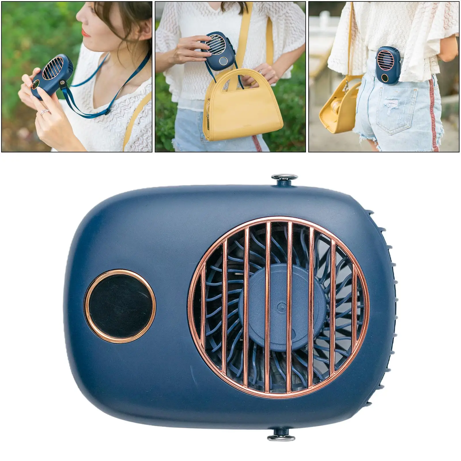 Portable Hanging Waist Desk Fan USB Rechargeable Necklace Fan with Adjustable Lanyard Personal Fan