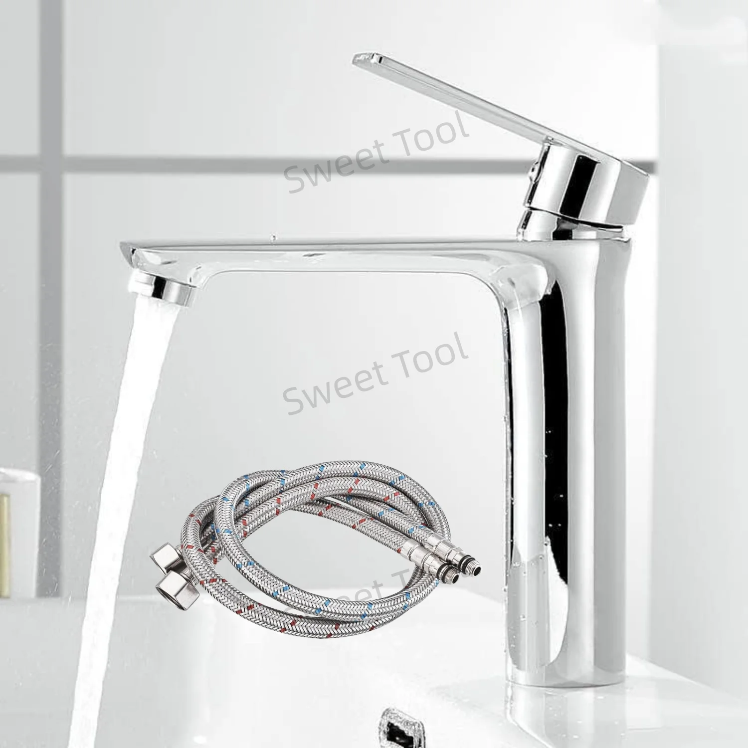 

Chrome Bathroom Faucet Wash Basin Mixer Tap Hot & Cold Deck Mounted Water Tap Single Handle Single Hole for Household Kitchen