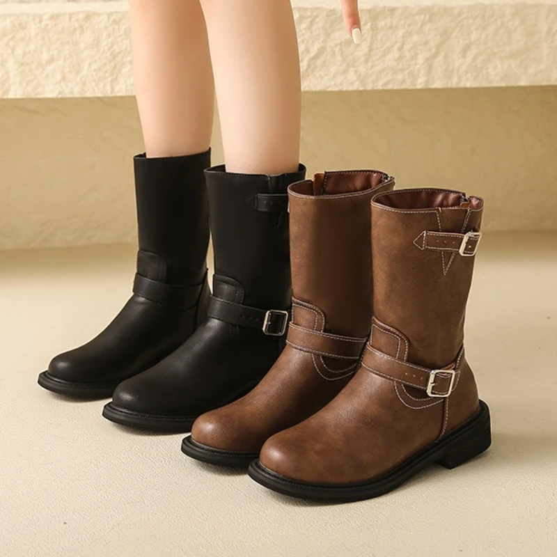 

Botas 2025 Winter New Retro Women Western Cowboy Boots Comfort Anti Slip Woman Snow Boot Simple Versatile Women's Ankle Boots