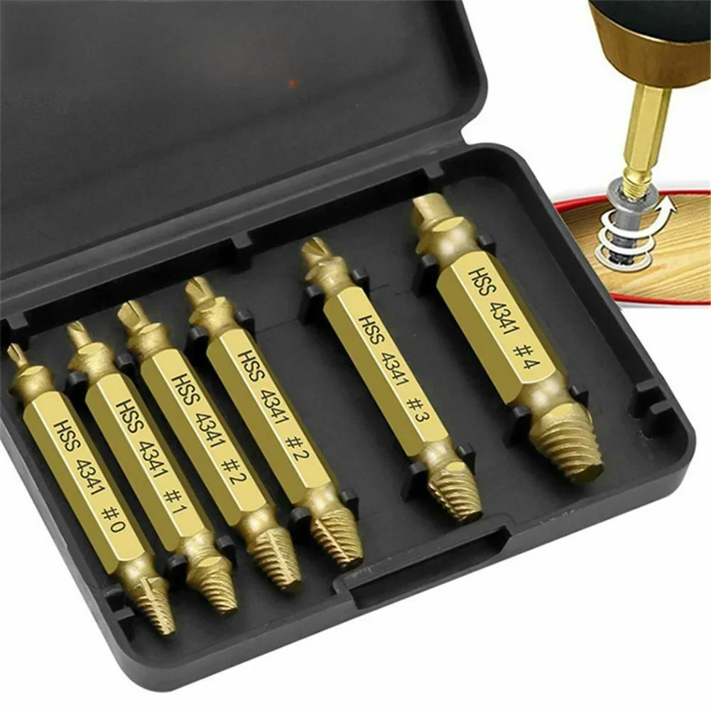 6Pcs HSS4341 Damaged Screw Extractor Drill Bit Set Stripped Broken Screw Bolt Remover Extractor Easily Take Out Demolition Tools