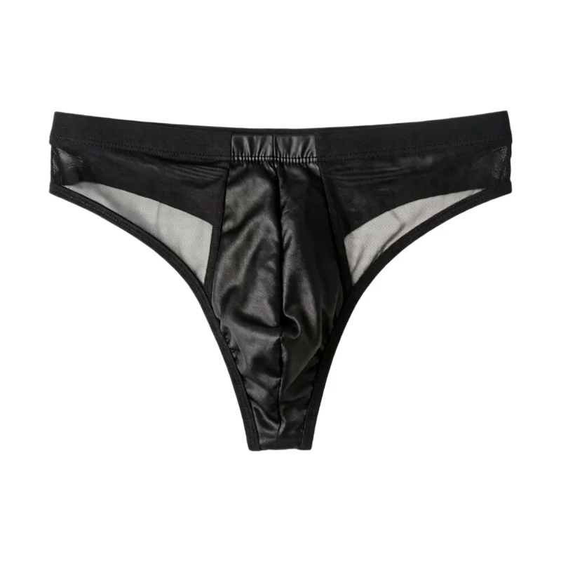 Sexy Sexy Men Low Rise Triangle Underwear PU Leather Front Spliced Breathable Mesh Sides Transparent T-back Briefs - Aliexpress Deal