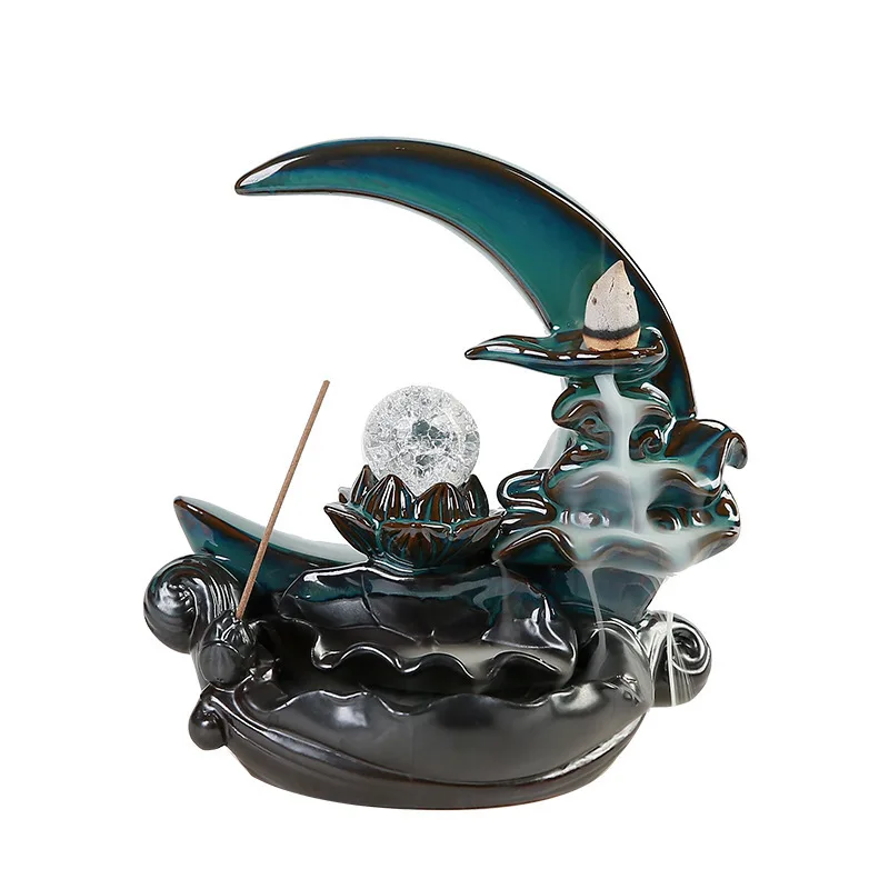 

The moonlight of the blue lotus pond flows backwards incense burner