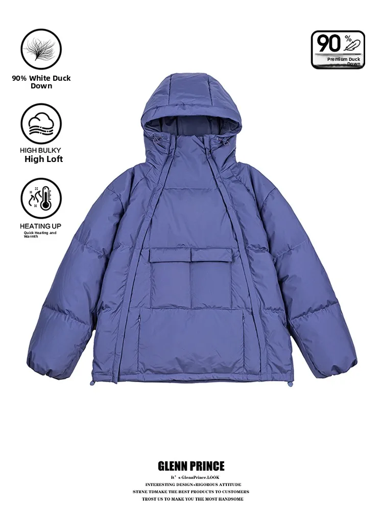 

Outdoor Men's down Jacket GPstudio Hooded Drawstring Double Zipper Design Warm Windproof Casual Urban Style Short Coat