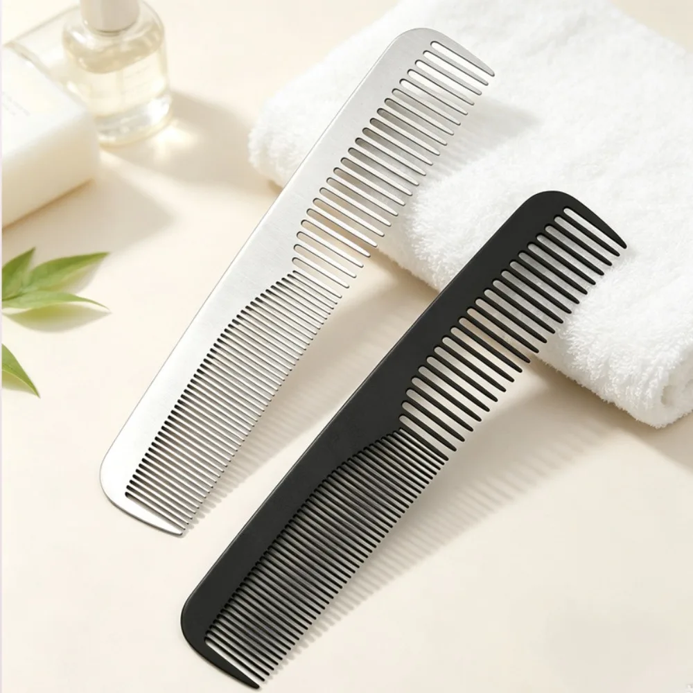 Portable Stainless Steel Beard Comb Pocket Size Fine and Coarse Teeth Double-sided Hairdressing Comb Multi-Function Folding