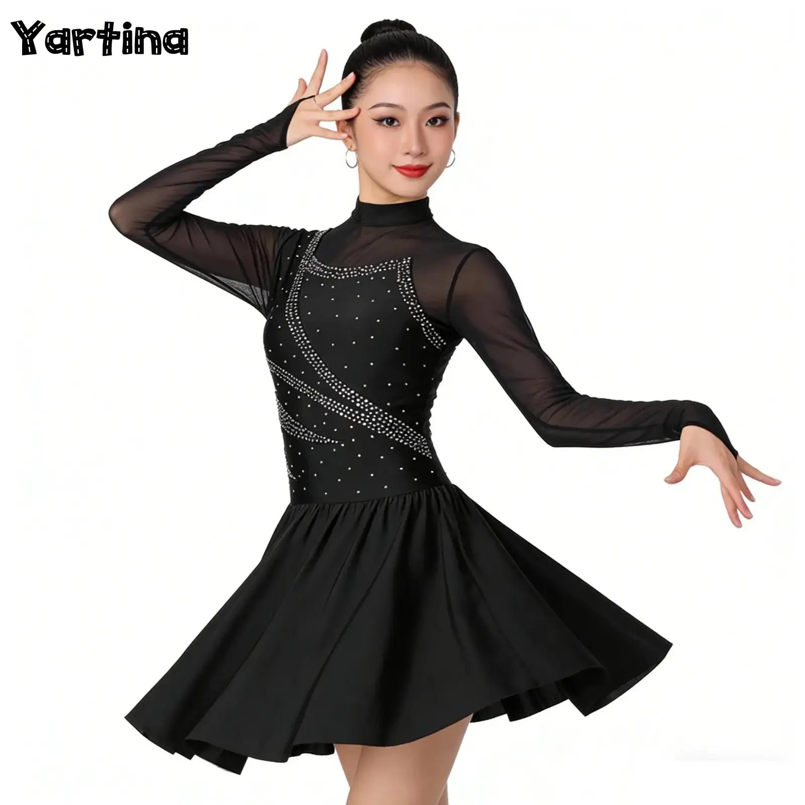 

Женский костюм для ледяного катания, балетный костюм для представлений, блестящее женское трико, прозрачное Сетчатое платье, Lyrical танцевальное платье