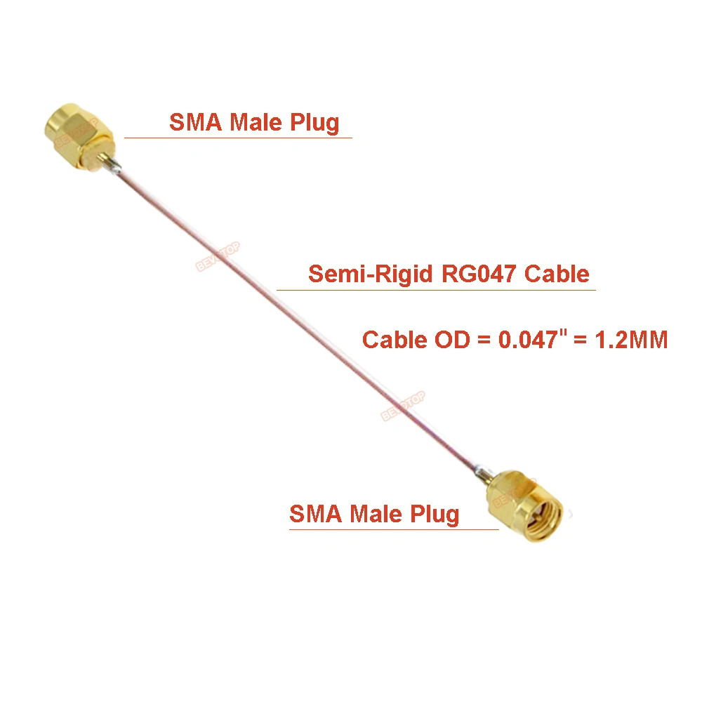 BEVOTOP 10PCS/LOT RG047 SMA Male to SMA Male Plug Semi-Rigid RG-047 Cable Diameter 0.047