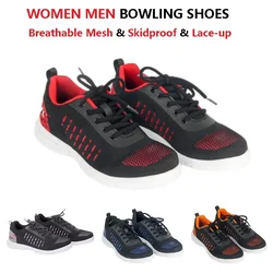 Women Men Breathable Mesh Bowling Shoes Unisex Non-slip EVA Sole Sneakers Beginner Lace-up Anti-sweat Shoes Bowling Alley 35-46