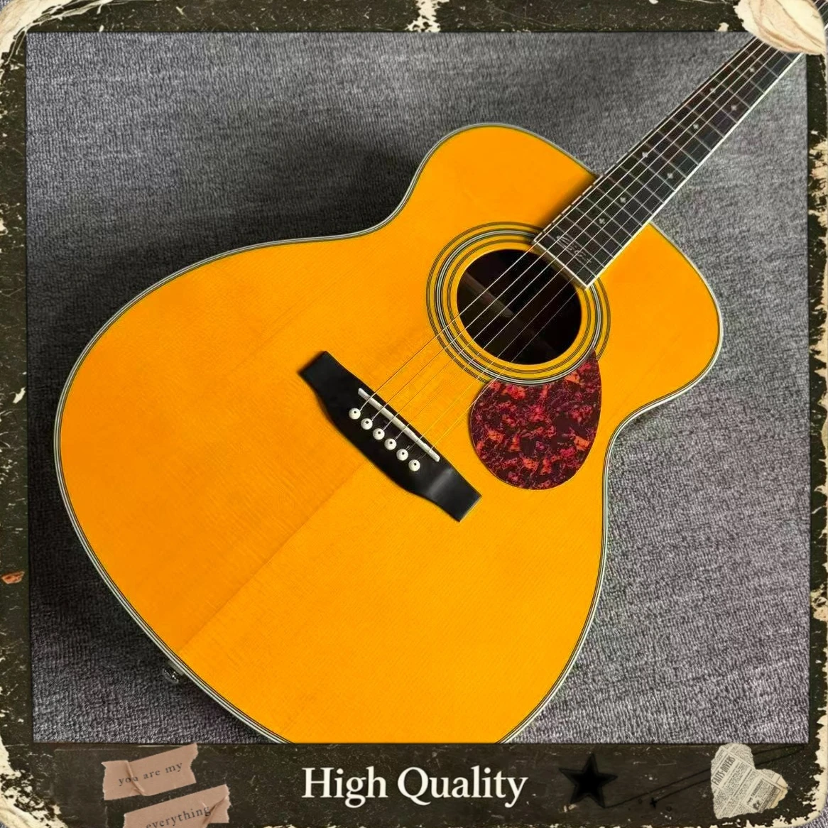 Yellow Vintage OM28 Acoustic Guitar Spruce Top Rosewood Back And Sides Student Fingerstyle Singing Stage Guitar NEW