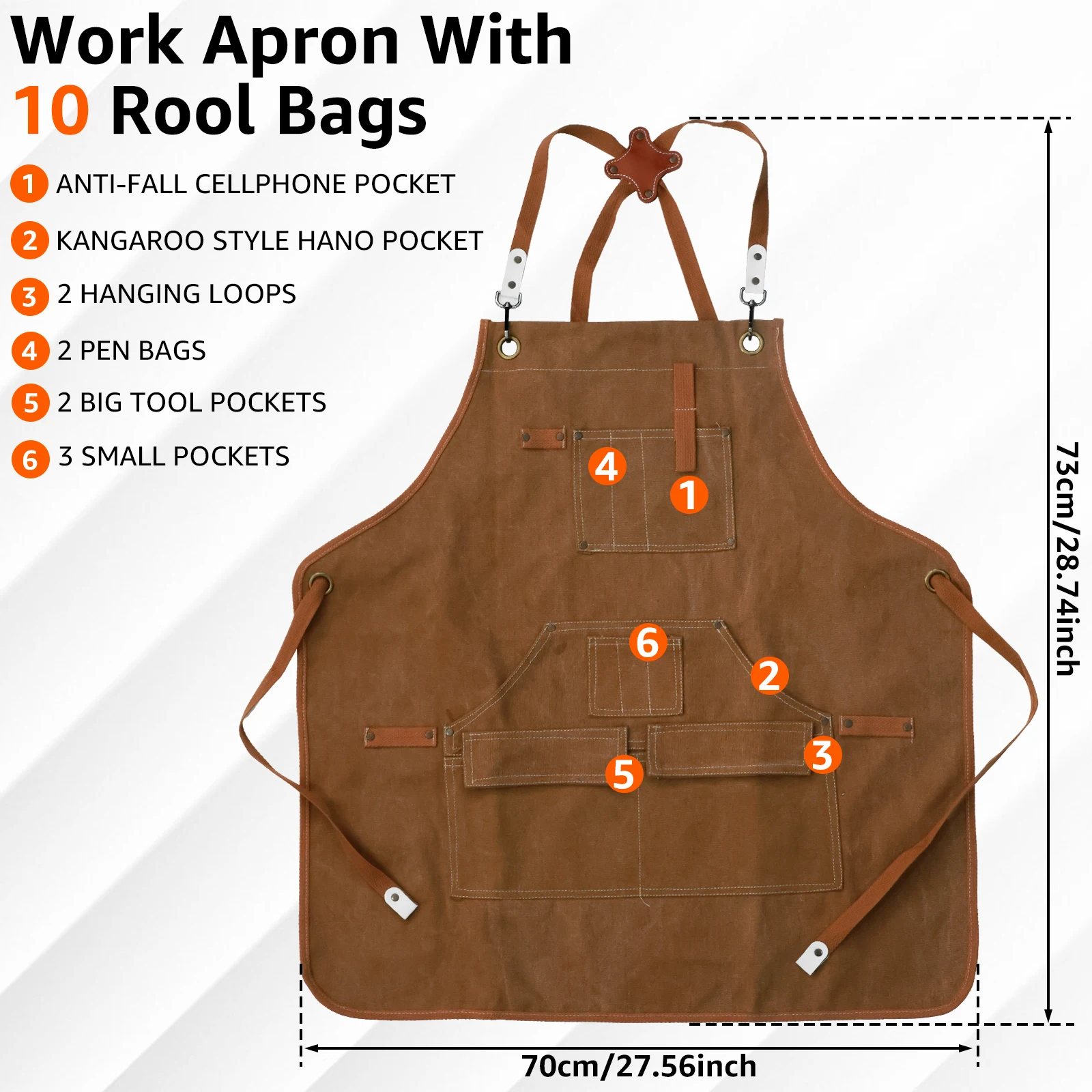 Woodworking Apron with 10 Tool Pockets Heavy Duty Work Apron Super Thick Waterproof Durable Unisex Canvas Multifunctional