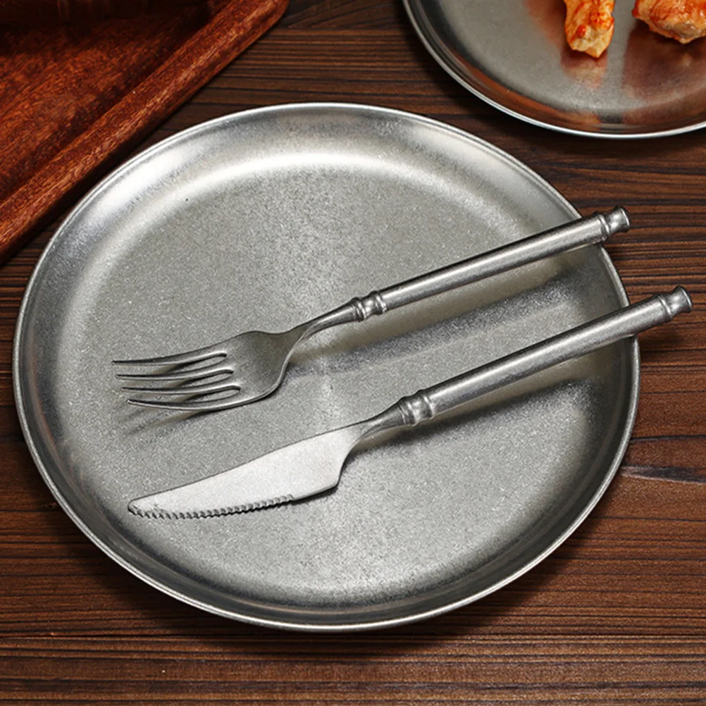 

Old Style BBQ Food Plate Round Grill Platters for Serving Snack Dessert Fruits Meat Kitchen Bar Stainless Steel