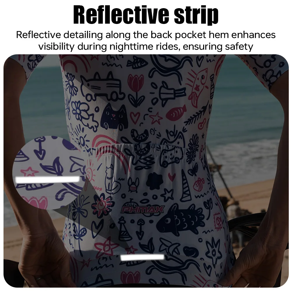 PHMAX Women's Cycling Jersey Summer Short Sleeve Breathable Quick Dry Anti-UV SPF 50+ Road MTB Pro Bicycle Top Sun Protection