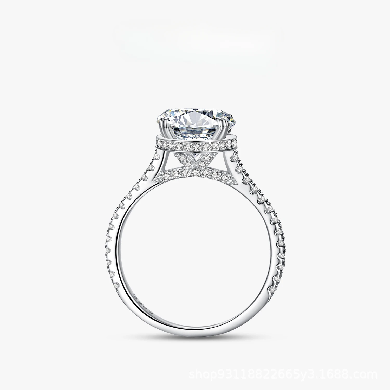 Fashionable and Versatile S925 Women's Sterling Silver Ring, European and American Four Claw 2 Carat Simulated Diamond Ring