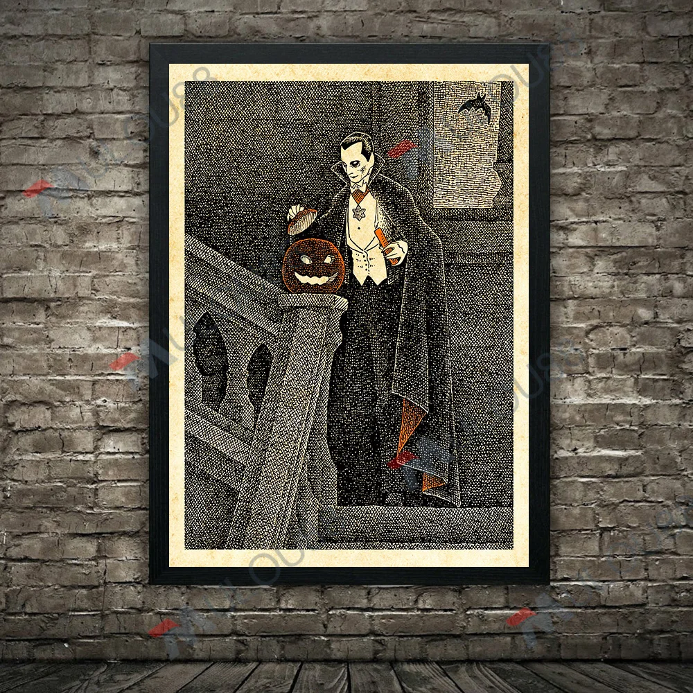 مصاص دماء إيرل والشيطان القلب ، خمر الرسم على لوحات القماش الجدارية ، شبح الغابات والهيكل العظمي الرومانسي ، طباعة ملصق فني تجريدي ، ديكور #2