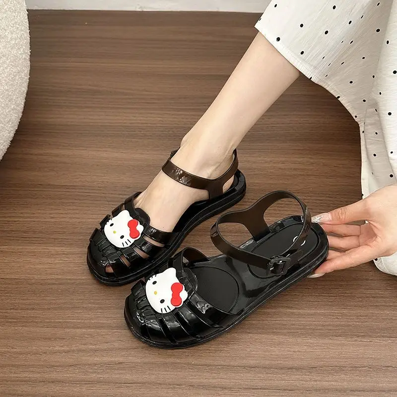 

Hello Kitty Jelly Sandals Women Cute Cartoon Shoes Soft Non-Slip Clear Platform Slides Comfy Summer Beach Shoes Roman Sandals