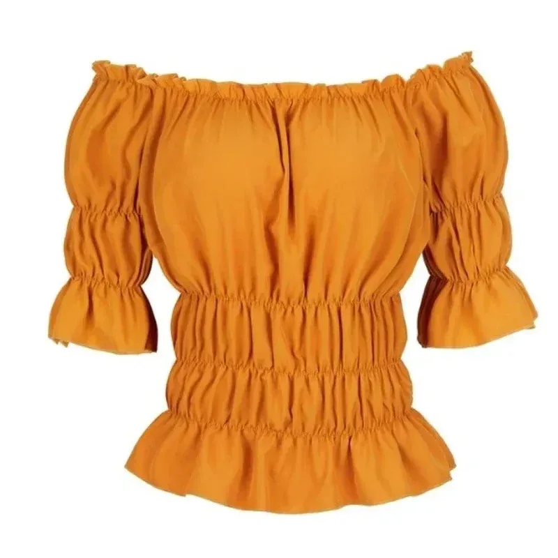 DY202025men camponês fora do ombro mangas curtas blusas boho camisa medieval vintage steampunk pirata traje25