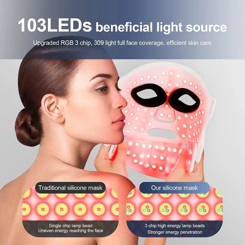 Foreverlily Face Neck Silicone LED Mask 7 Colors LED Light Photon Therapy 3D Flexible Facial Beauty Mask Skin Brighten Skin Care