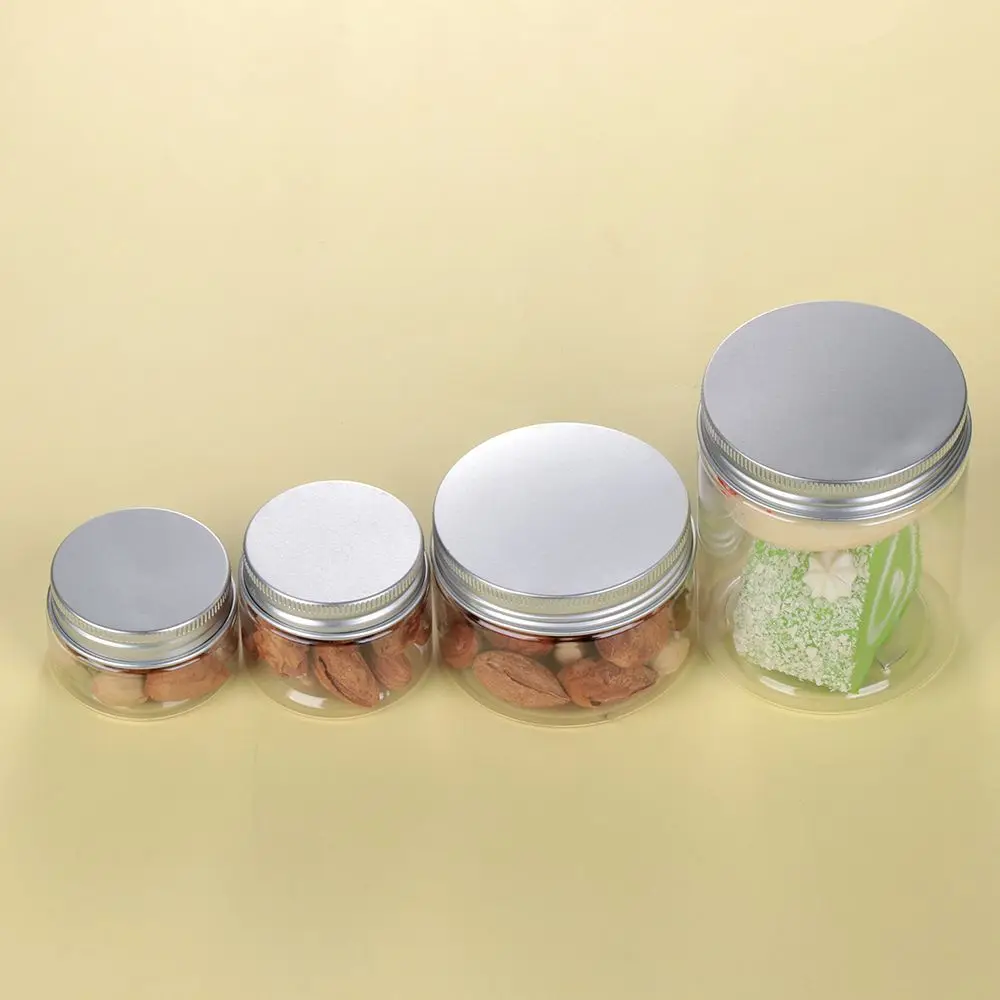Botella vacía de plástico transparente con tapa de aluminio, tarro de bálsamo labial, tarro de cera de aceite, contenedor de almacenamiento para el hogar, 30-250ml