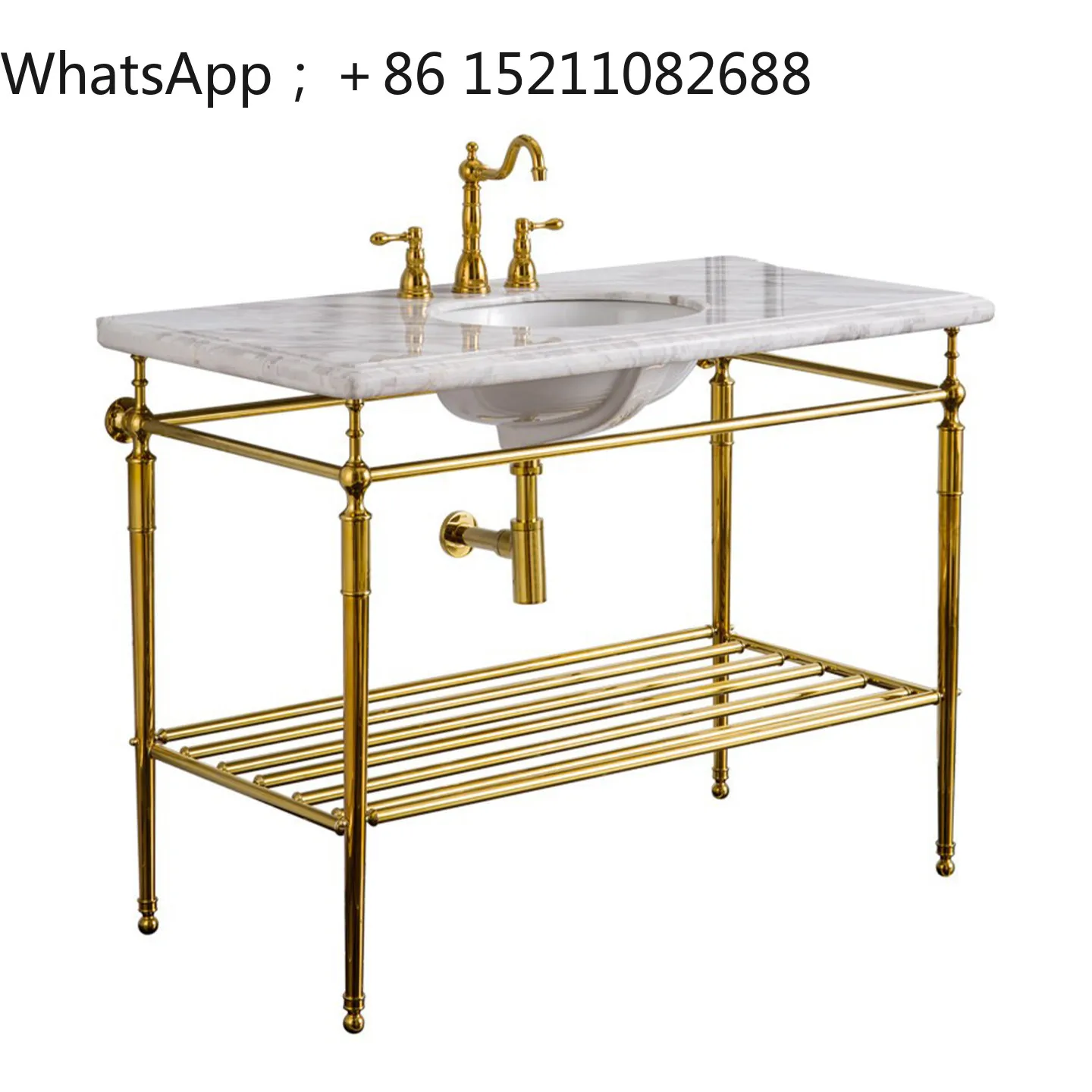 SCY light luxury retro floor brass bracket marble washbasin bathroom balcony washbasin