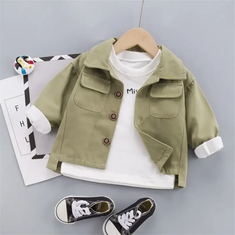 Hot New Spring Autumn Fashion Kids Clothes Boys Girls Cotton Solid Coat Causal Jacket Infant Kids Top Outwear 1 2 3 4 5 Years