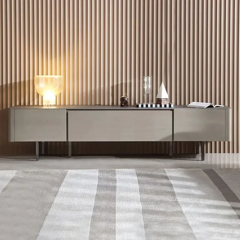 

Italian Light Luxury TV Cabinet Modern Minimalist Living Room Stainless Steel Floor Cabinet Storage Paint Customization