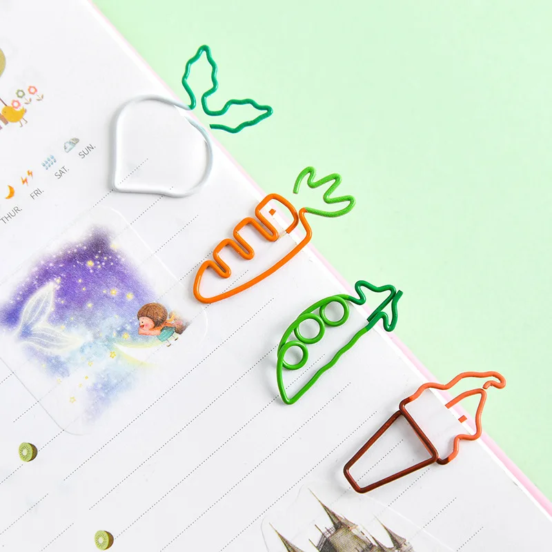 4PCS/set, Cartoon Fruit Carrot Paper Clip White Radish Sticky Note Clip Simulation White Radish Paper Clip Office Stationery