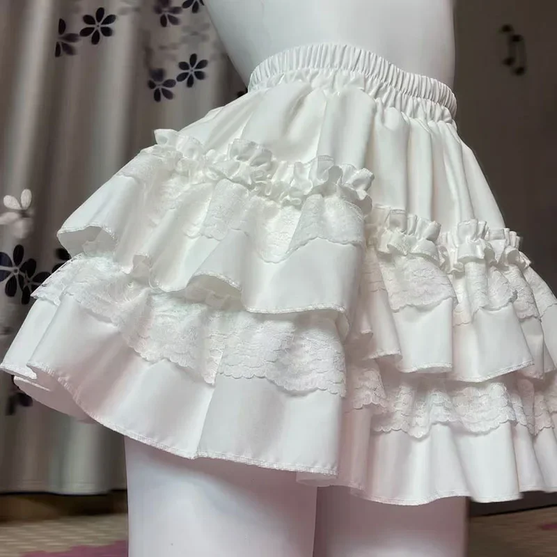 Sweet Lace Ruffle A-Line Mini Skirt High Waist Fluffy Cake Skirts Short Skirt Casual Lolita Safety Shorts Pants Gothic Punk Y2K