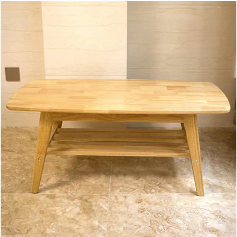 

Pure solid wood Nordic coffee table rubber wood small apartment living room household double tea table apartment simple side