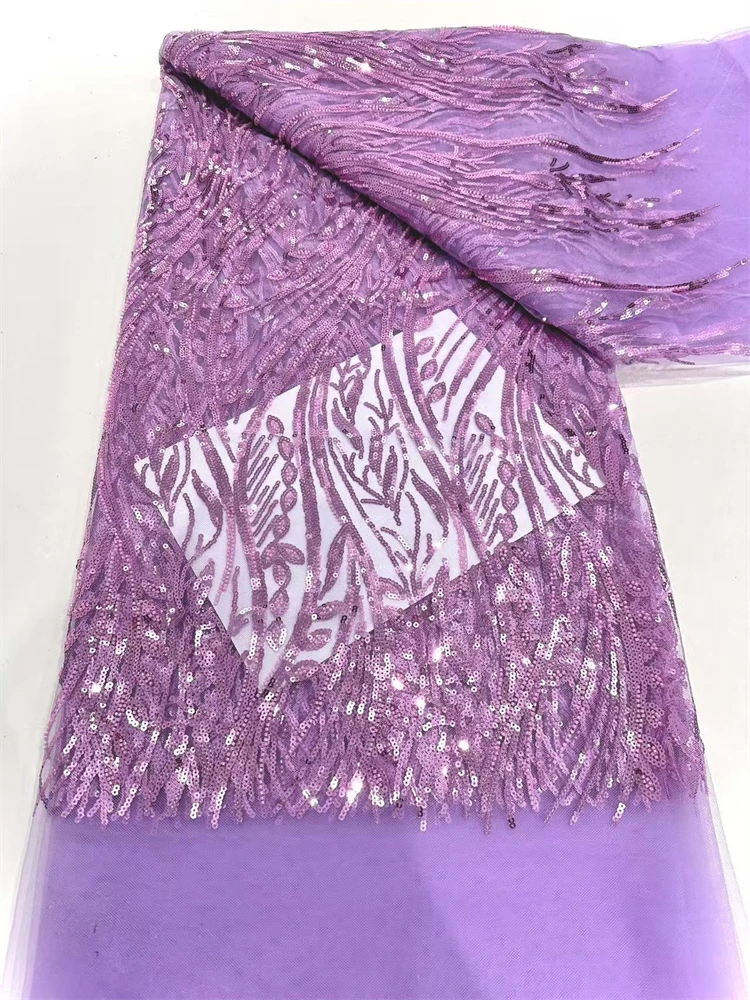 Green Sequin Lace Fabric African Fabric Lace Wedding Dress 2025 Luxury Beaded Lace French Mesh Sequence for Sewing