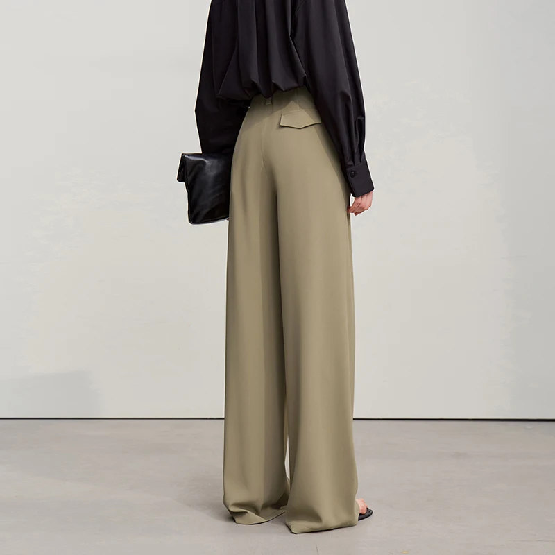 Amii Wide Pants 2026 Spring New Commuter Absorption Breathable Women's Pants Solid Color Simple Casual Woman Trousers12611011