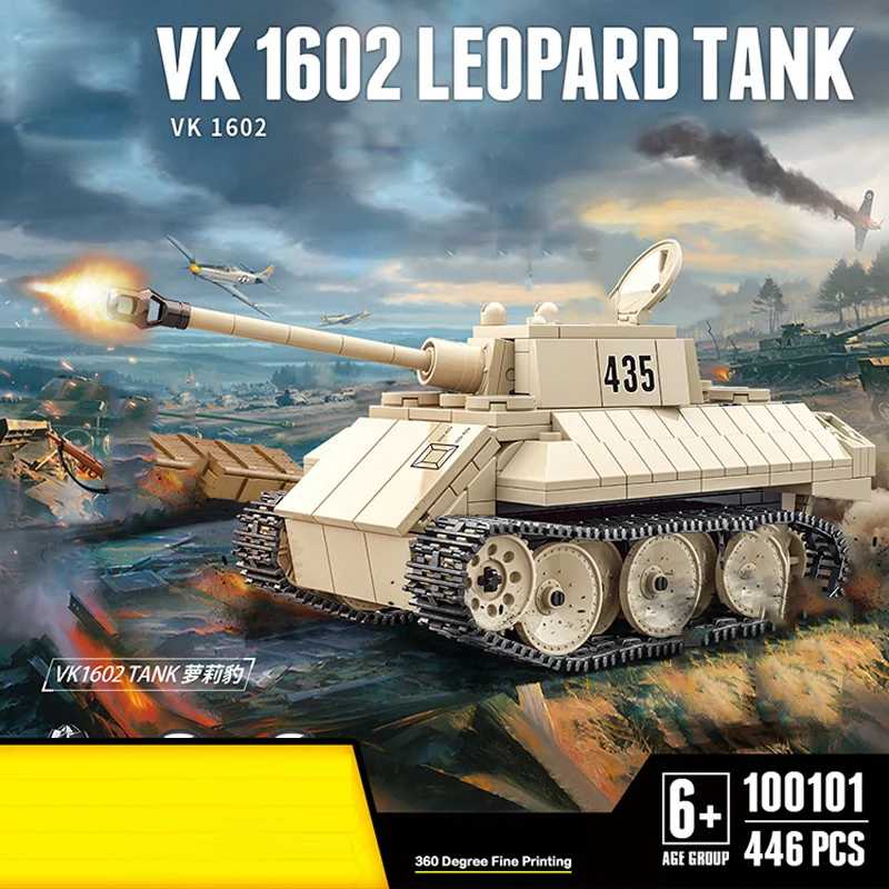 World War Leopard VK1602 Light Tank Vehicle Military Model Building Block WW2 Germany Army Forces Figure Brick Toy Collection