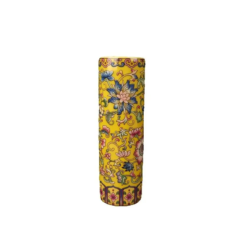 

Chinese Old Porcelain round Vase Yellow Enamel Collectible Artifacts Traditional Oriental Decorative Item