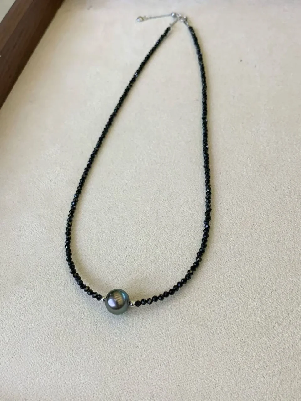 Certificate 925 Sliver Natural Black Spinel Necklace Tahitian Real Aurora Pearl 9-10mm Pendant Choker Dark Sweater Chain Jewelry