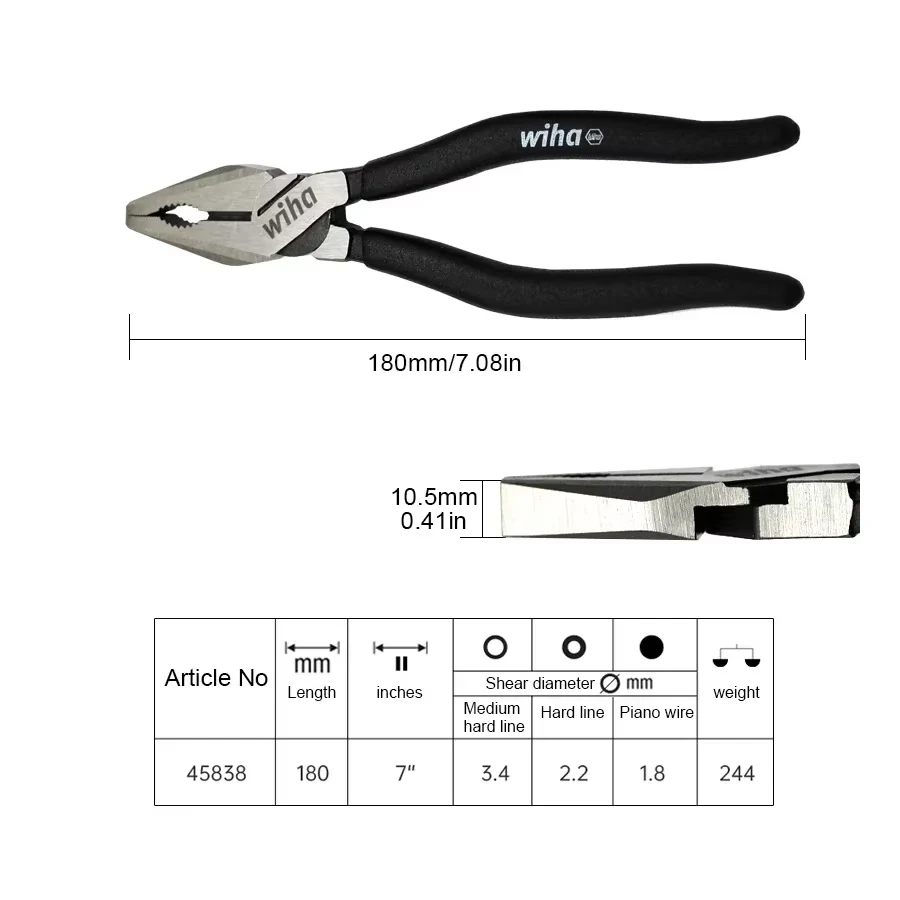 Wiha Black Forest Effortless Pliers Strong Wire Pliers 7 inches 8 inches 45838/45839 Tiger Pliers Sharp Nose Pliers