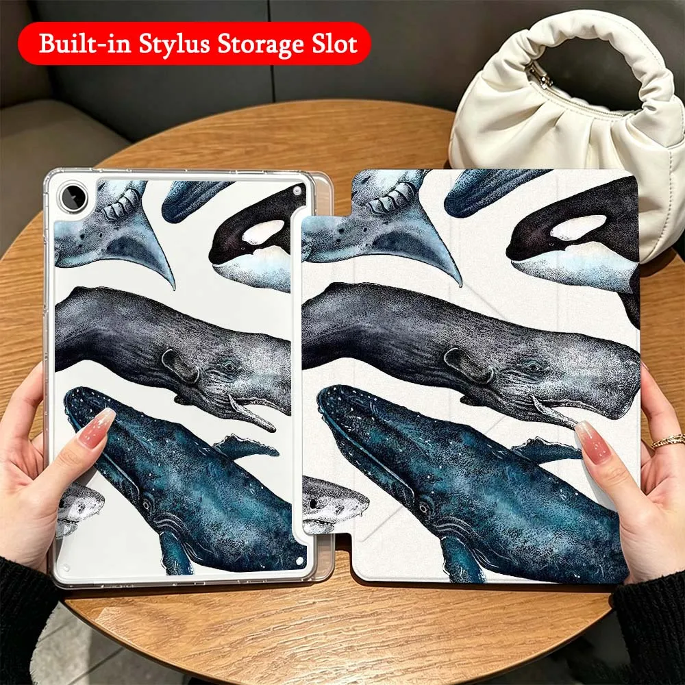 

Blue Whale Art For Samsung Galaxy Tab A9 A8 A11 S6 S7 S8 S9 S10 FE Plus Lite Transparent Y-Shaped Folding Tablet Case