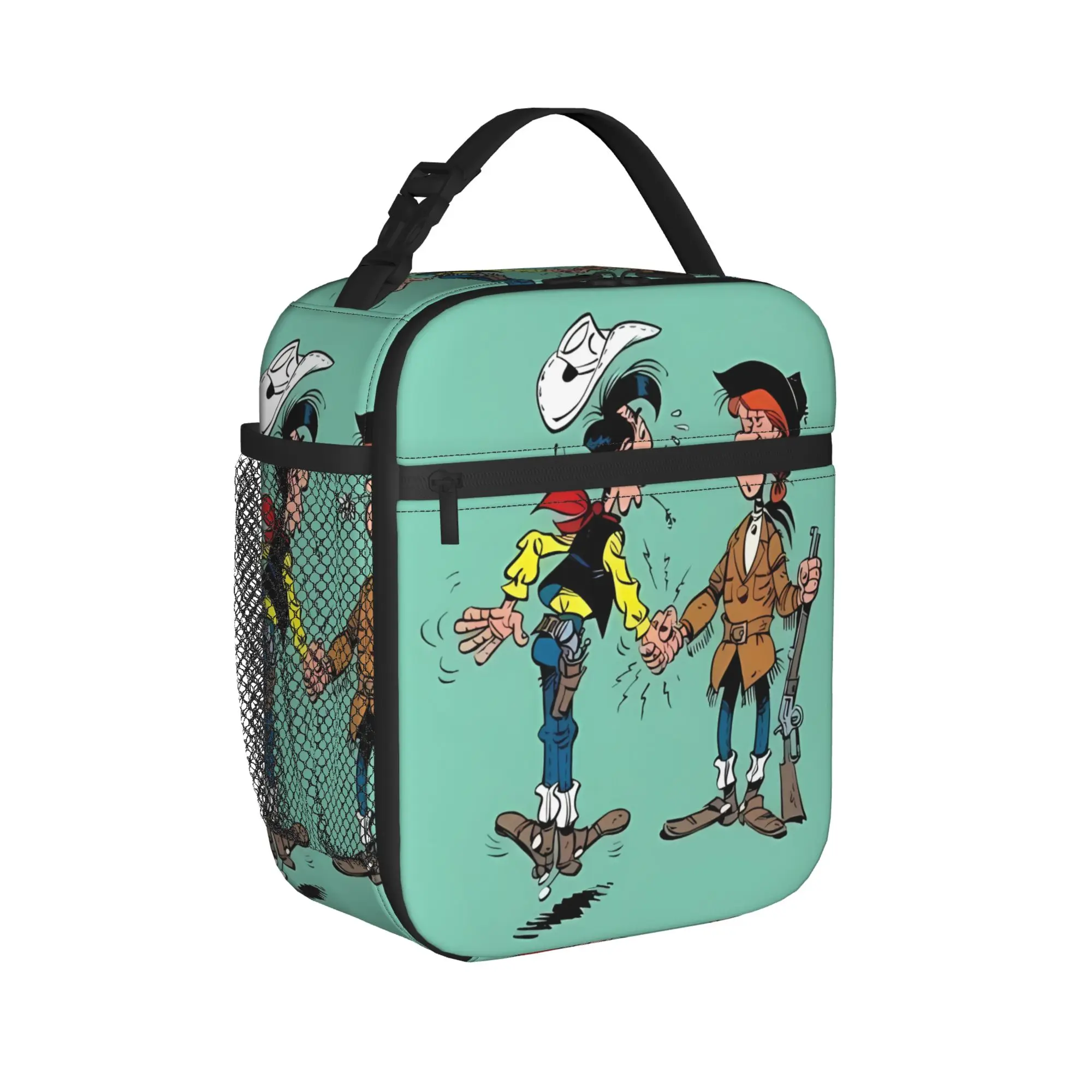 Lucky Luke Cartoon Comics  Lunch Bag  Casual Lunch Box Outdoor Picnic Portable Zipper Thermal Tote Handbags For Women Cooler Bag