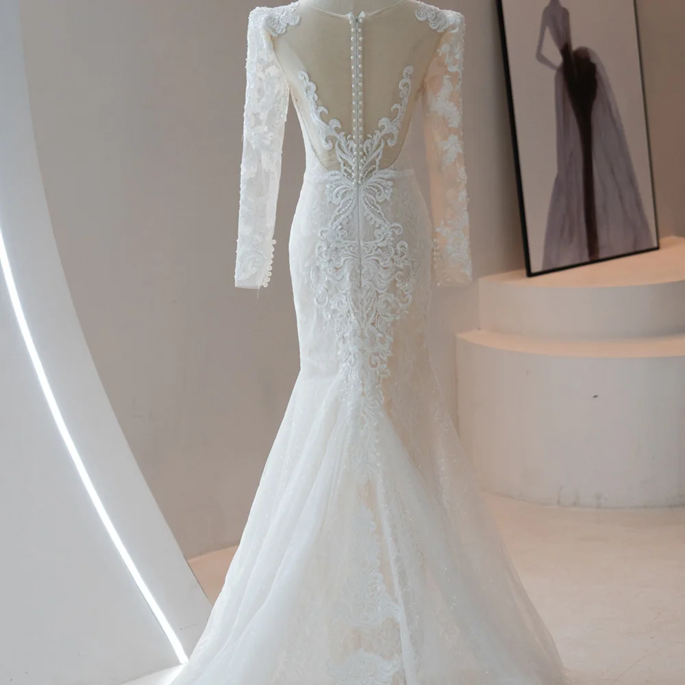 Romantic O-Neck Mermaid Wedding Dress 2026 Gorgeous Court Train Trumpet Bride Gown Zipper Customized vestidos de novia QW02050