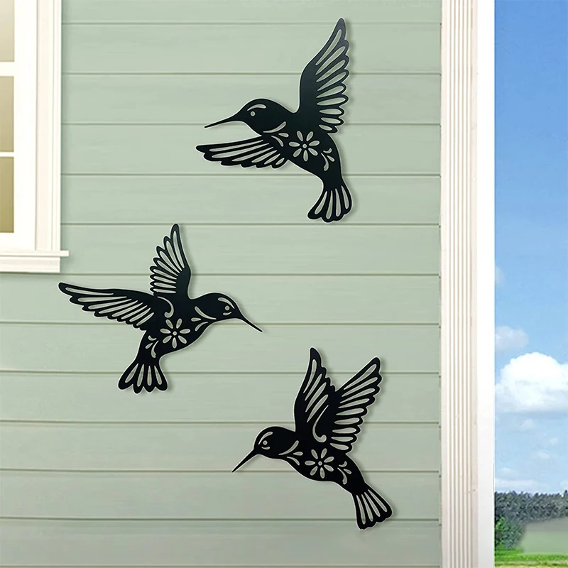 3szt Metal Hummingbird Wall Art Decoration Hollow Out Iron Bird Sculpture Waterproof Wall Hanging Figurines Ornament Home Decor