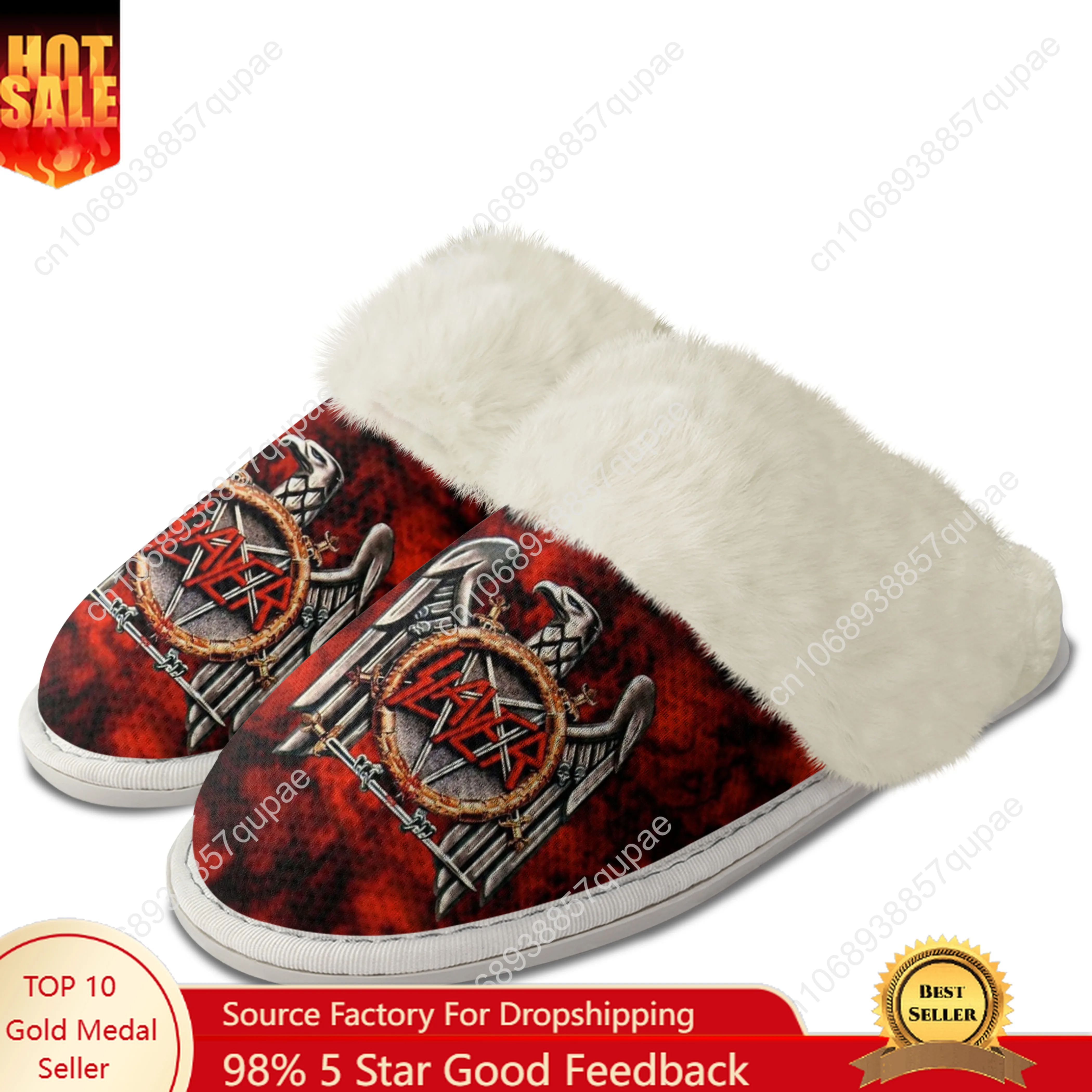 

Slayer Heavy Metal Rock Band Plush Slippers Keep Warm Shoes Mens Womens Home Cotton Bedroom Lightweight Slipper Custom Shoes