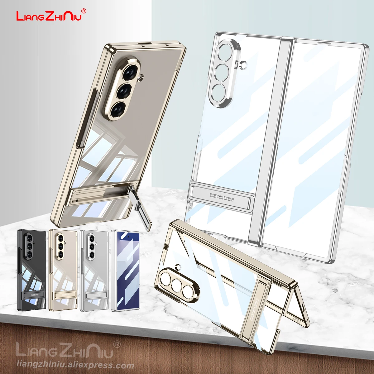 

Для Samsung Galaxy Z Fold 7, чехол с петлями, защитный чехол премиум-класса, прозрачная складная подставка, защитная пленка для экрана, цельный чехол из ТПУ + ПК