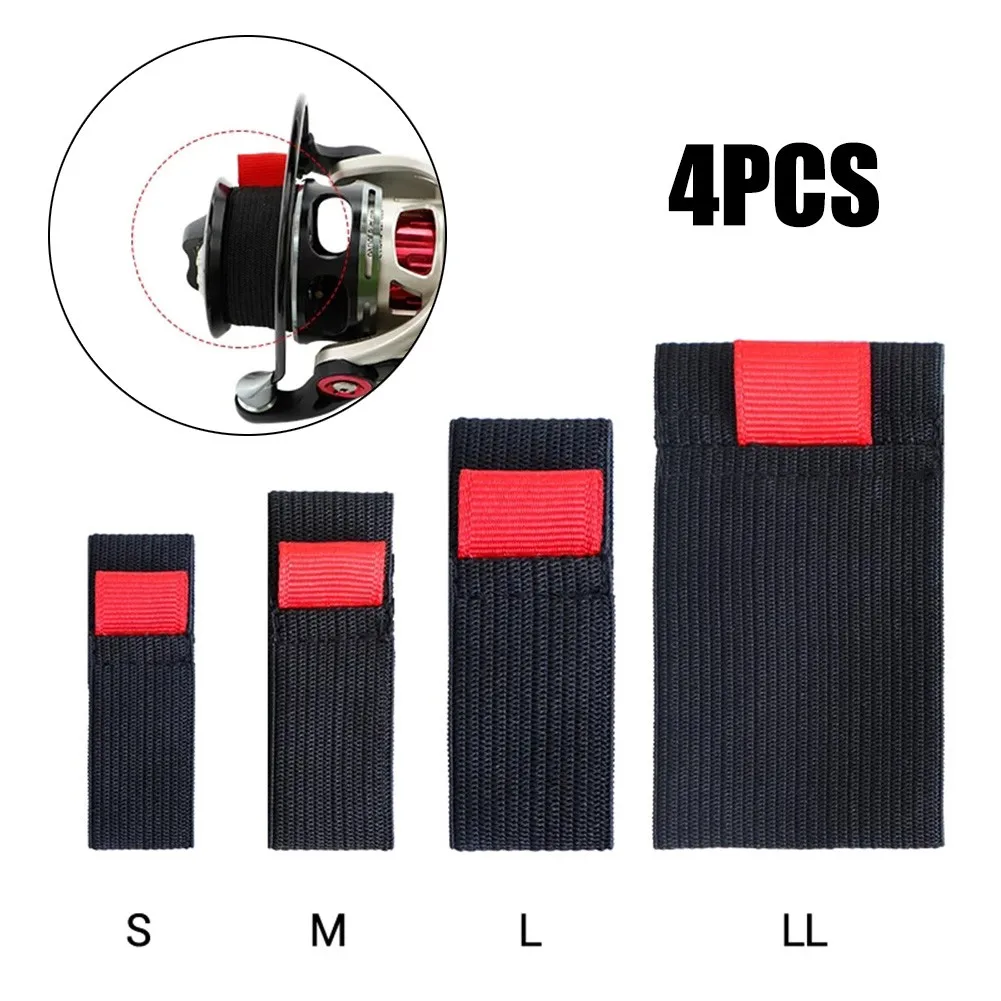 4PCS/pack Fishing Spool Belt Suit Flexible Black Red Elastic Fishing Spool Belt Reel Protection Belt Band Wheel Accessories