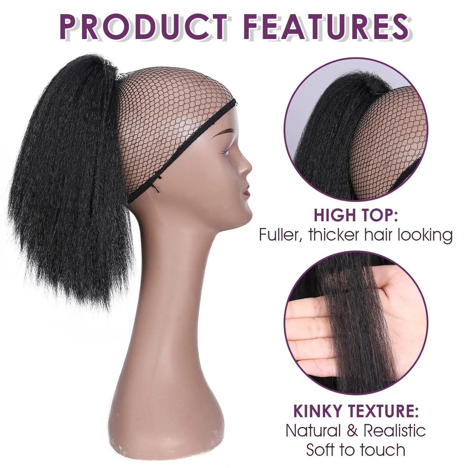 Cola de caballo afro YAKI Puff de 12-24" |   Pelo sintético Cornrow con clip |   Estilo africano natural, postizo largo esponjoso