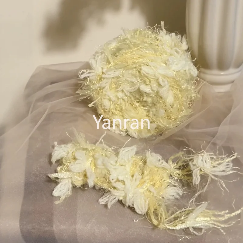100g Light Yellow Hand-mixed Yarn Soft Dreamy Wool Featuring Hair Hand-woven DIY Bag Accessorie Card Holder Hair Band Mixed Yarn view 2