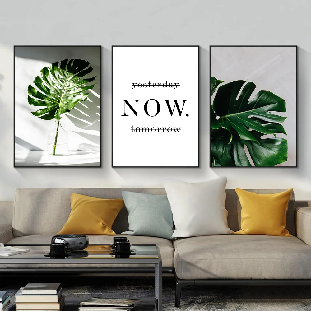 Nordic Moderno Simple Poster Canvas Wall Art Print Pictures For Living Room Monstera Leaf Letter Decoration Maison Bilder