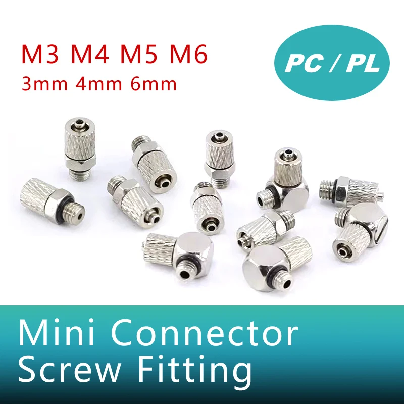 

Mini Pneumatic Pipe Connector PC/PL Screw Through Quick Fitting Fast Twist Joint ,Male Thread M3 M4 M5 M6 - Tube OD 3mm 4mm 6mm